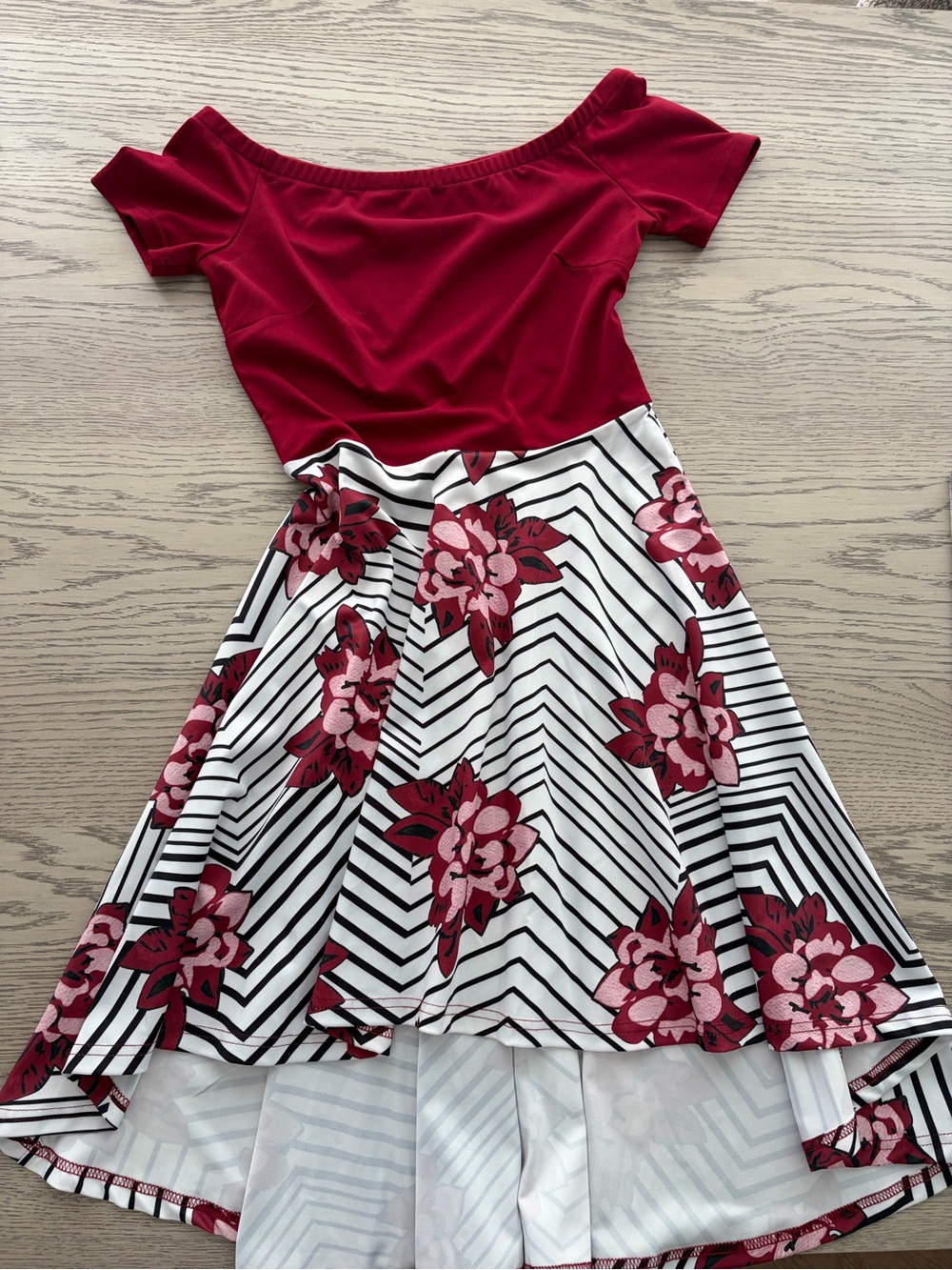 Girls' Burgundy & Floral High-Low Dress